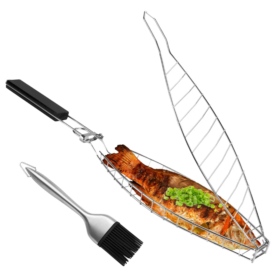 BBQ02 - Cestello per grigliare il pesce in acciaio inossidabile