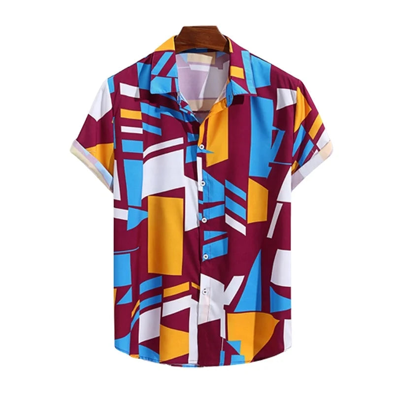 HAWAIA13 - Camicia da uomo casual estiva con stampa floreale