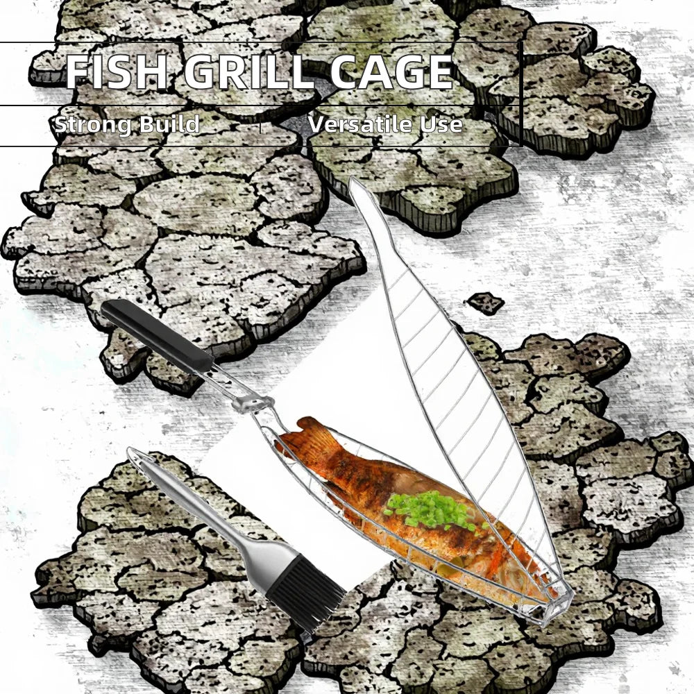 BBQ02 - Cestello per grigliare il pesce in acciaio inossidabile