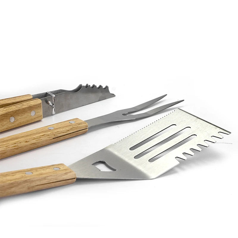 BBQ04 - Pinza e manico in legno per grigliare