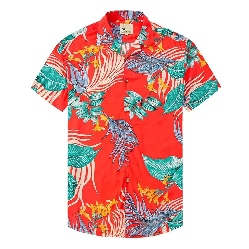 HAWAIA10 - Camicia hawaiana con scollo a V e bottoni