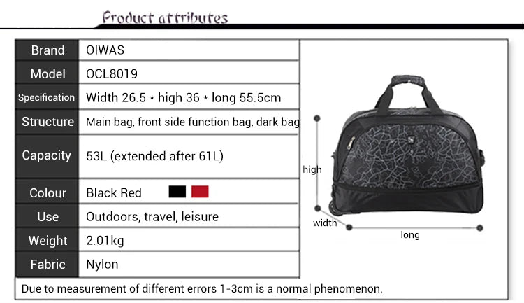 A19 - Foldable Luggage Bag Travel Duffle Trolley bag Rolling Suitcase