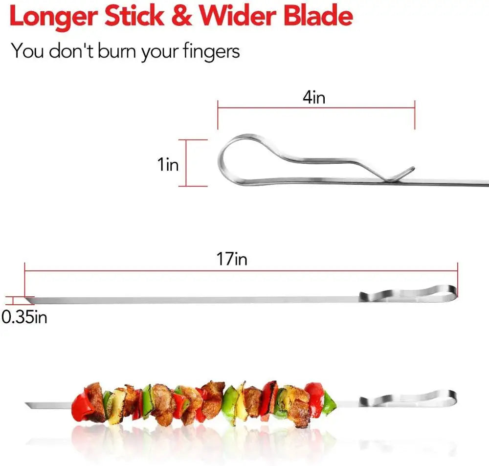 BBQ03 - Spiedino per barbecue in acciaio inossidabile riutilizzabile 17 pollici