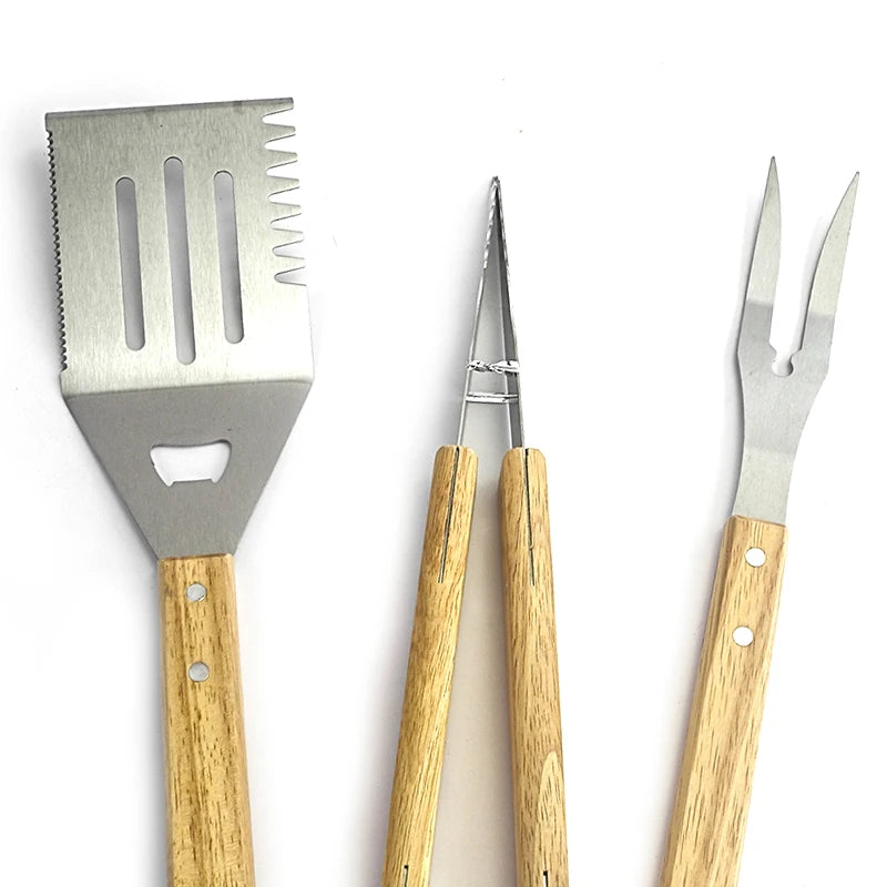 BBQ04 - Pinza e manico in legno per grigliare