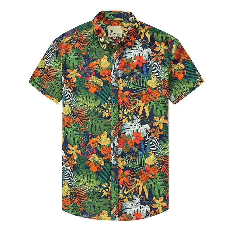 HAWAIA10 - Camicia hawaiana con scollo a V e bottoni