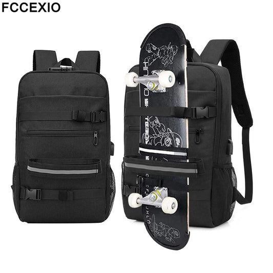A06 - Skateboard Backpack Anti-theft Password Lock USB Charging Shoulder Bag