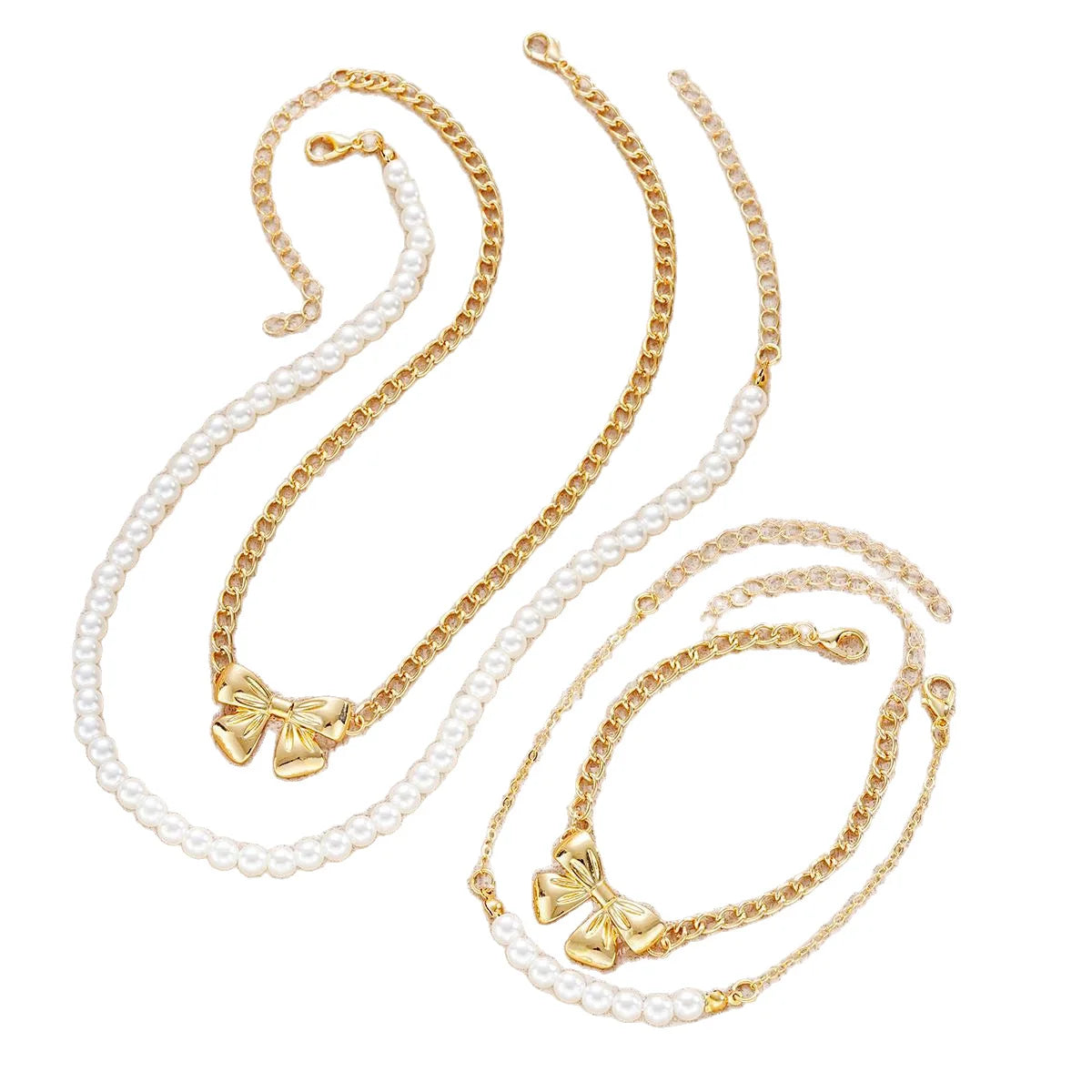 BRAC23 - Set di gioielli da donna con fiocco e perle