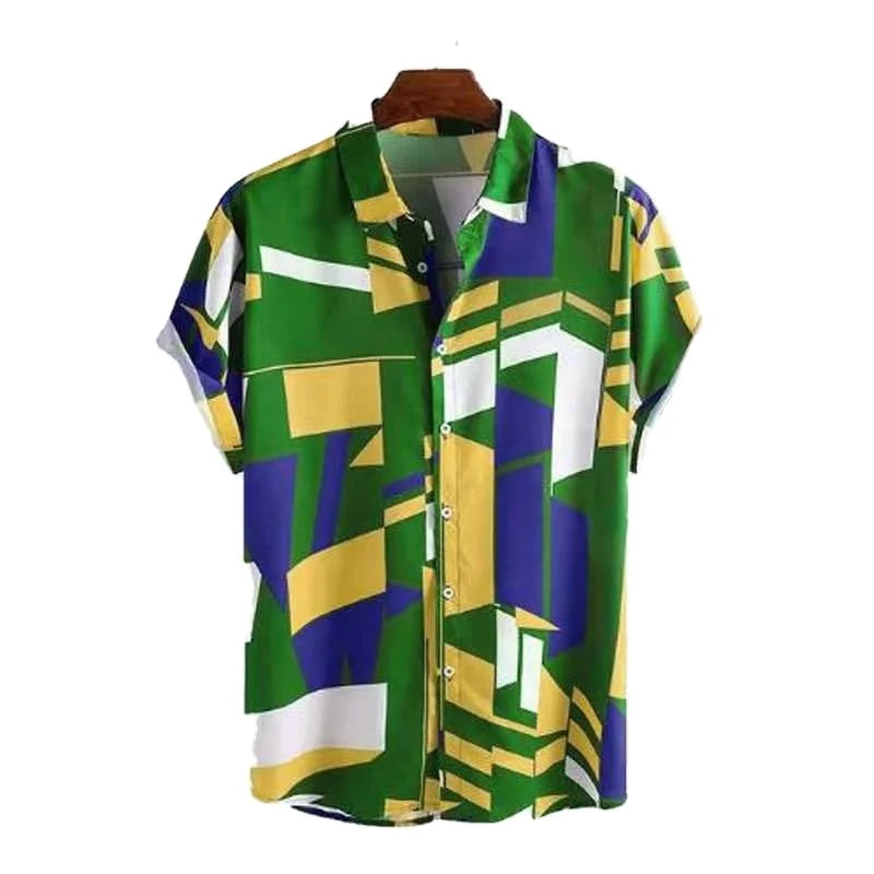 HAWAIA13 - Camicia da uomo casual estiva con stampa floreale