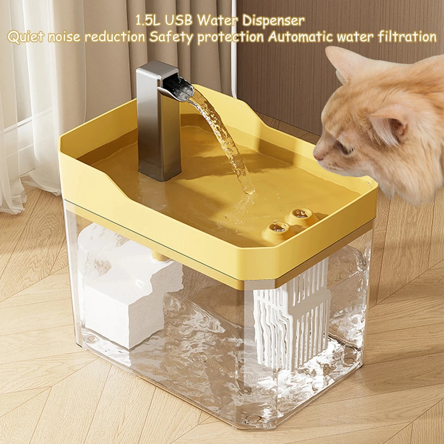 P03 - Cat Water Fountain Auto Filter Transparent Cat Drinker USB
