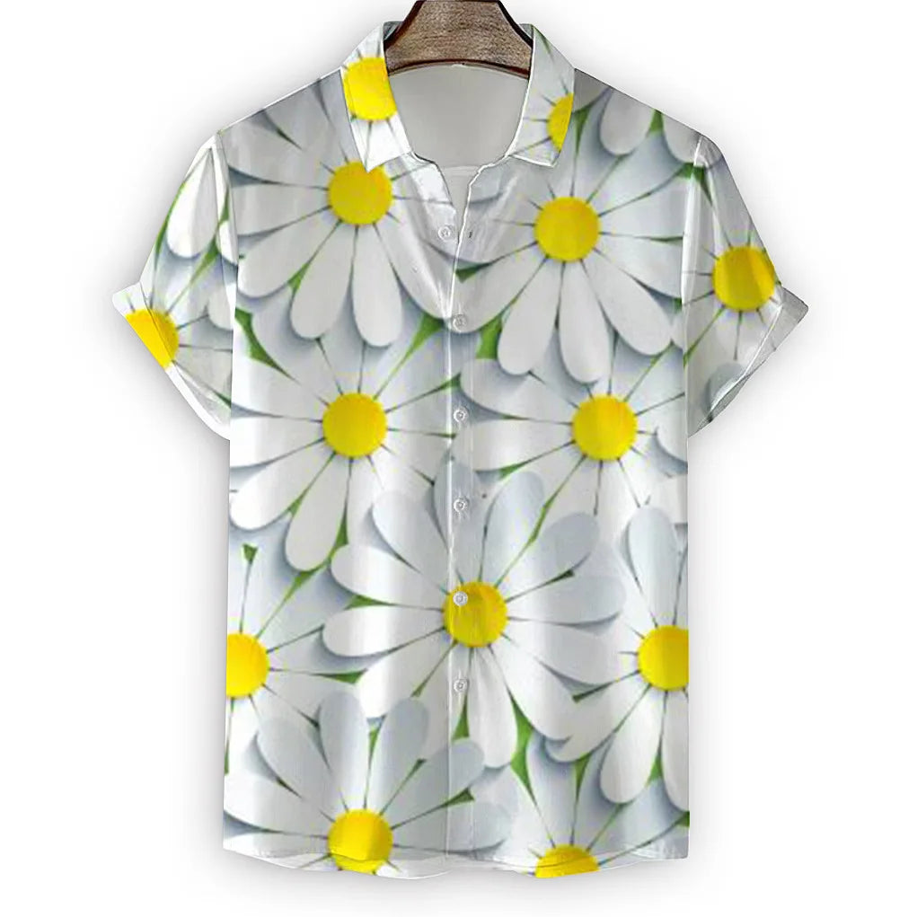 HAWAIA09 - Camicia hawaiana da uomo con stampa 3D a margherita