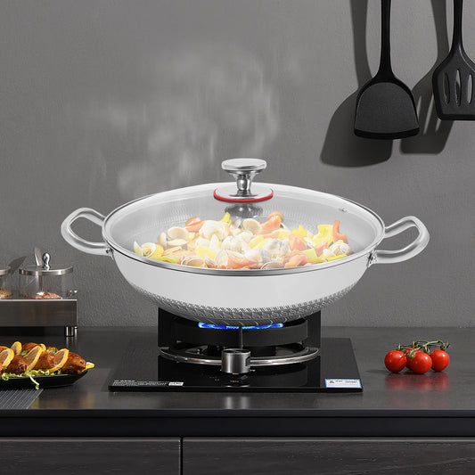 COTS - Padella in acciaio inox da 33,5*9,4 cm con coperchio antiaderente