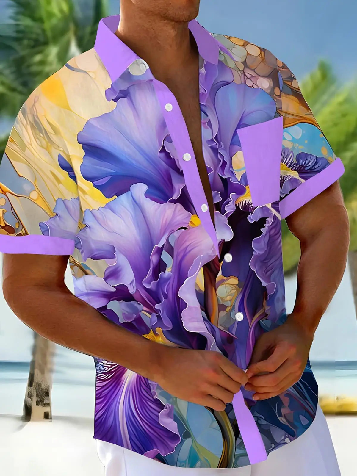 HAWAIA05 - Camicia a maniche corte con bottoni stampata