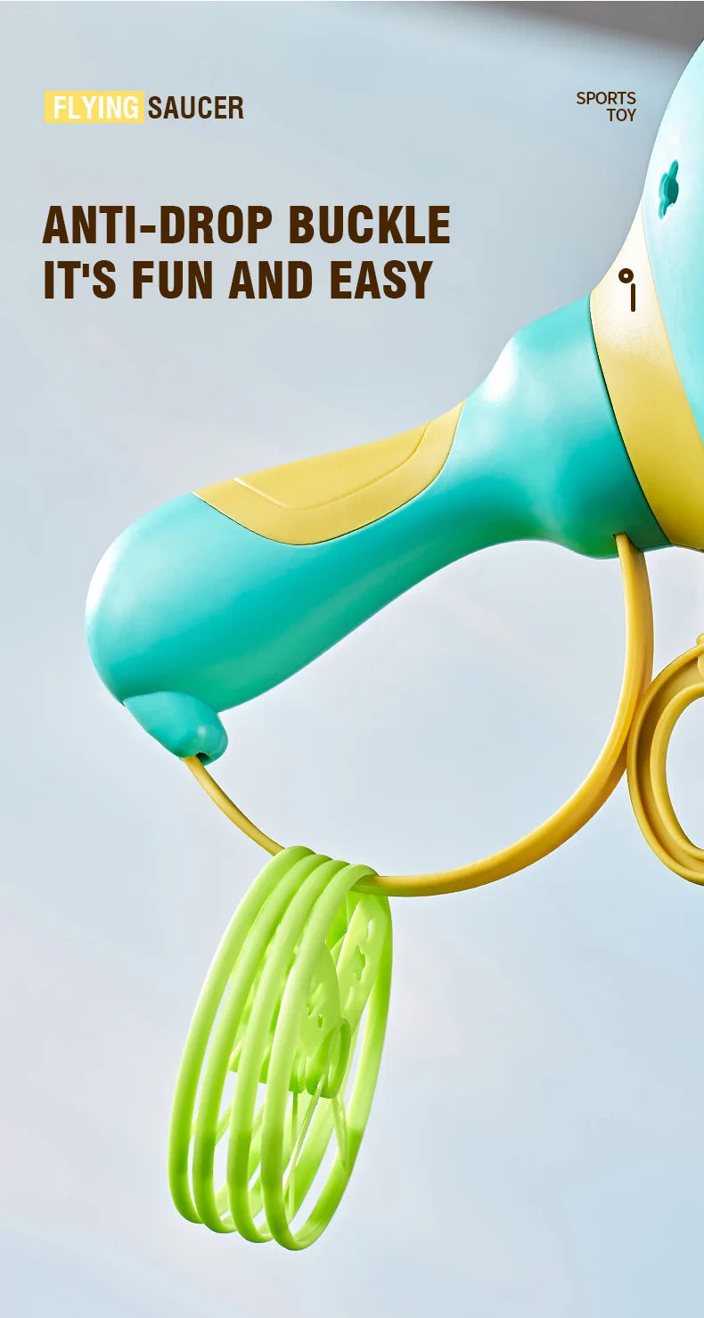T15 - Kids Flying Saucer Disc Launcher Frog Catapult Flying Toys Pull String UFO