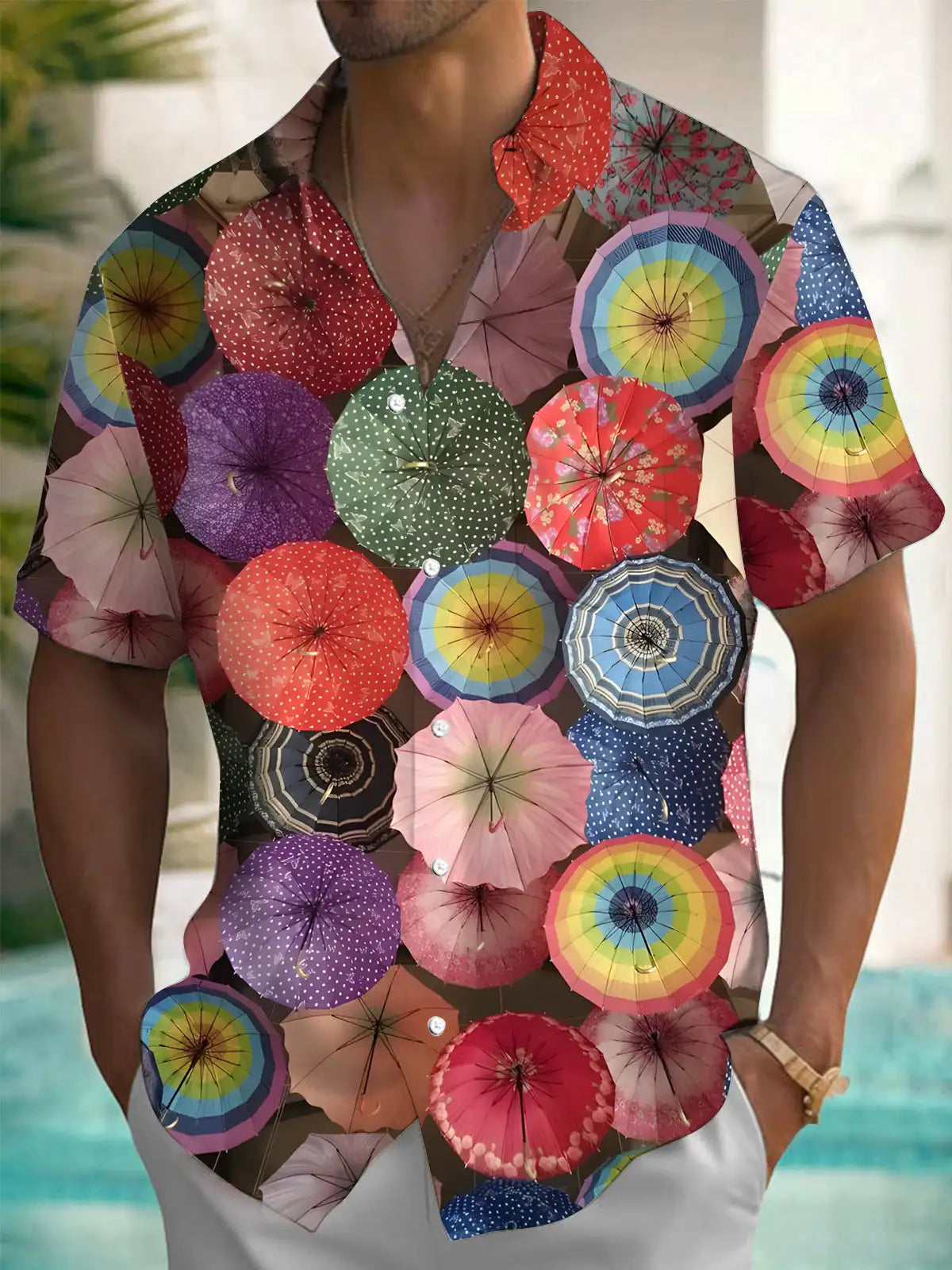 HAWAIA05 - Camicia a maniche corte con bottoni stampata