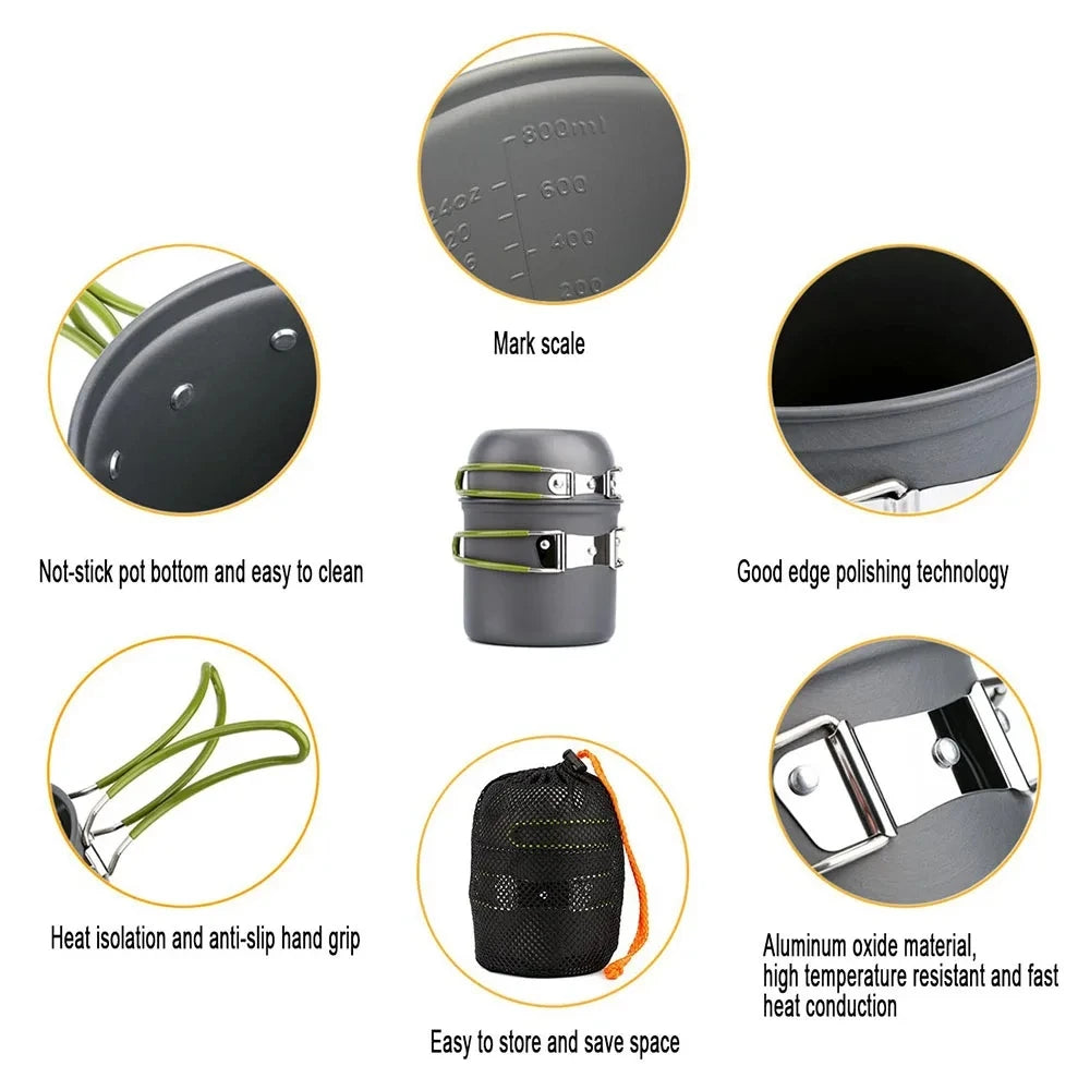M05 - Camping Cookware Mess Kit Ultralight Camping Pot Set Outdoor