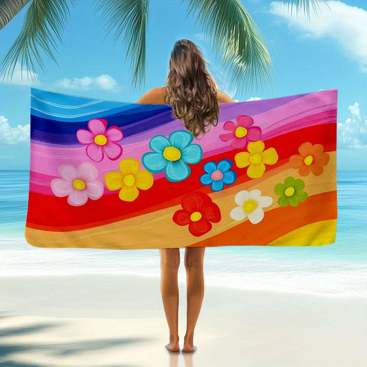B00 - Beach towel: strong water absorption and soft, with floral stripe pattern