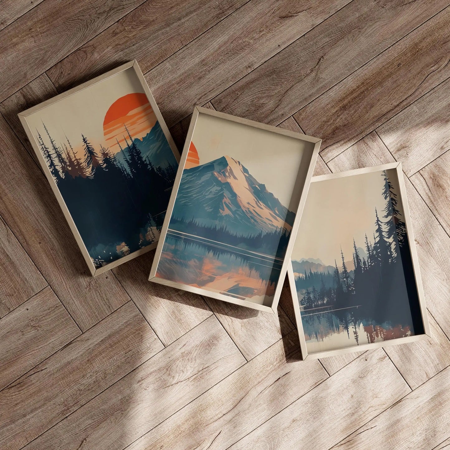 DECOM - Set di 3 poster su tela con tramonto sul Monte Rainier