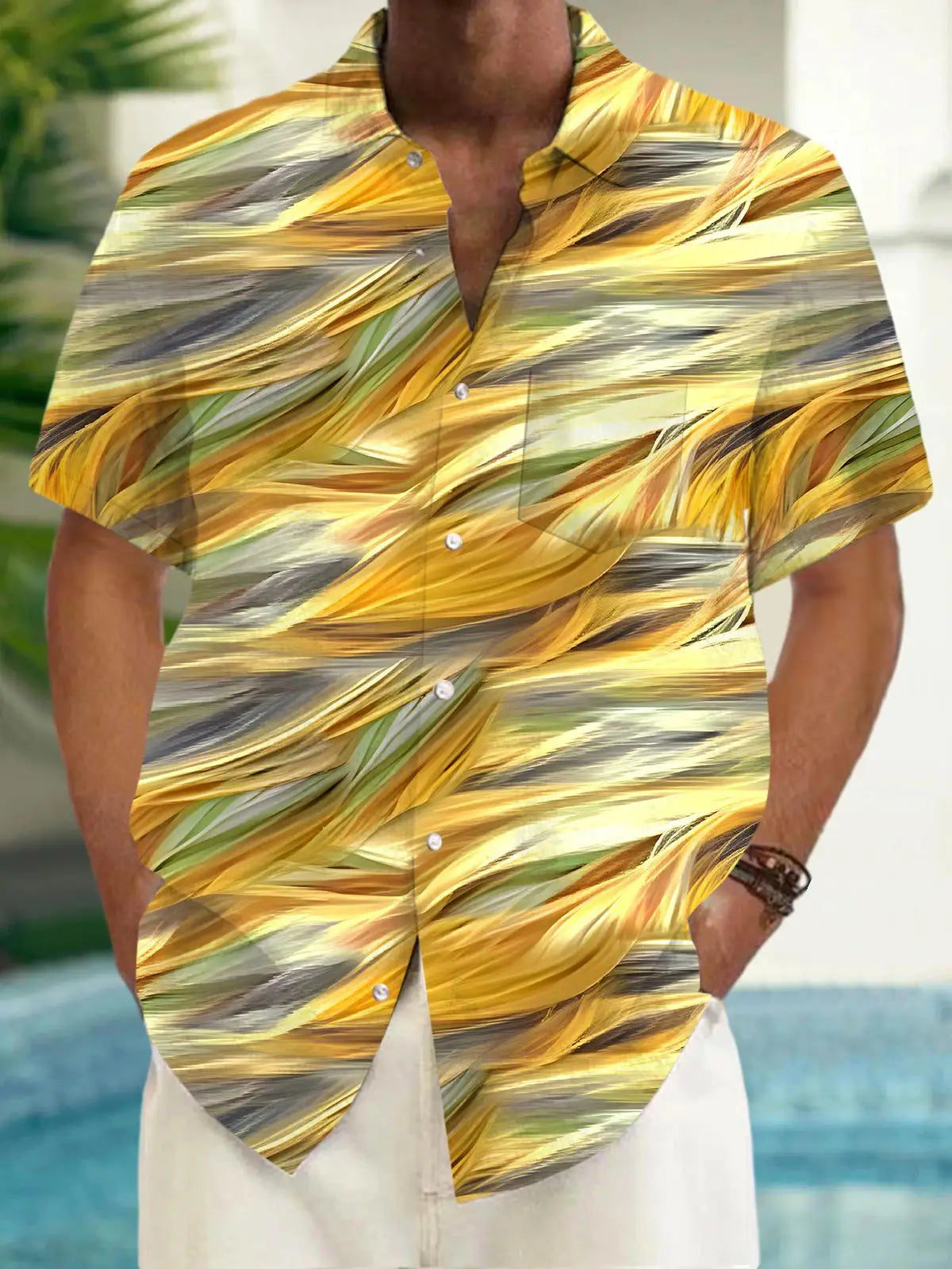 HAWAIA05 - Camicia a maniche corte con bottoni stampata