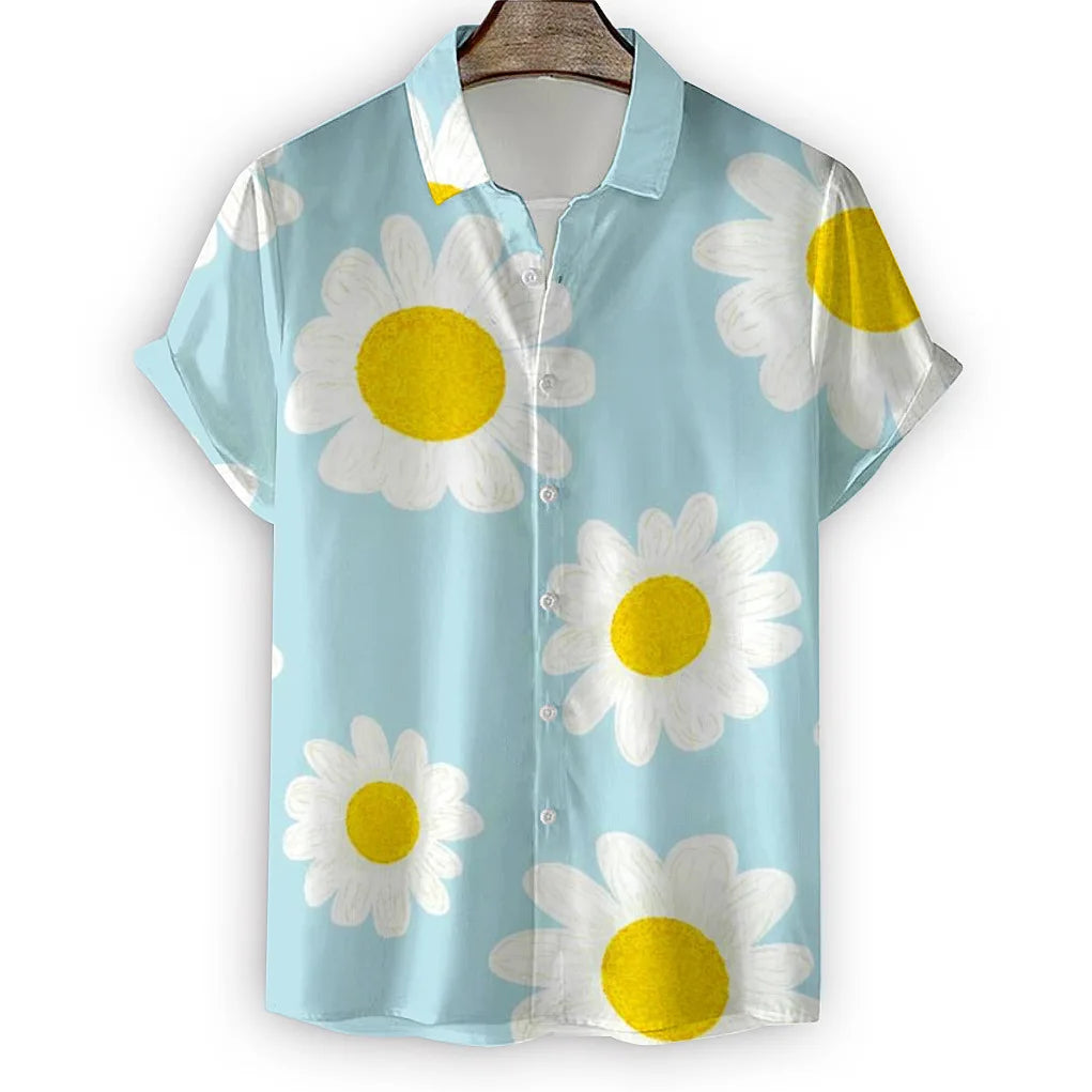 HAWAIA09 - Camicia hawaiana da uomo con stampa 3D a margherita