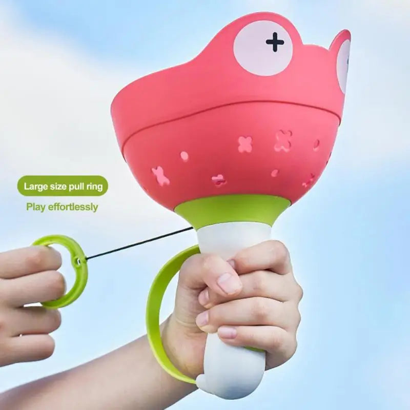 T15 - Kids Flying Saucer Disc Launcher Frog Catapult Flying Toys Pull String UFO