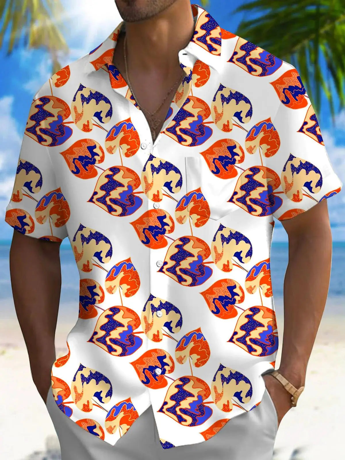 HAWAIA05 - Camicia a maniche corte con bottoni stampata