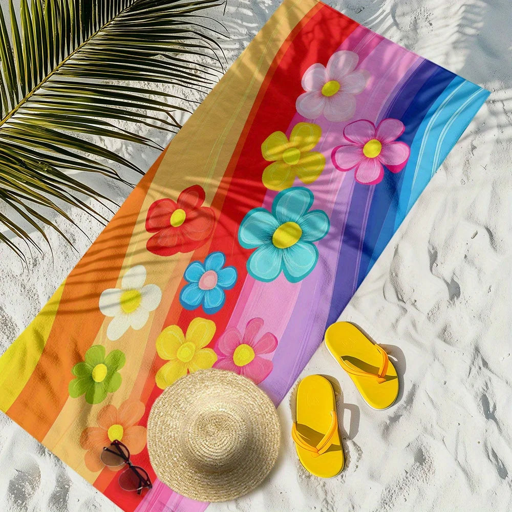 B00 - Beach towel: strong water absorption and soft, with floral stripe pattern