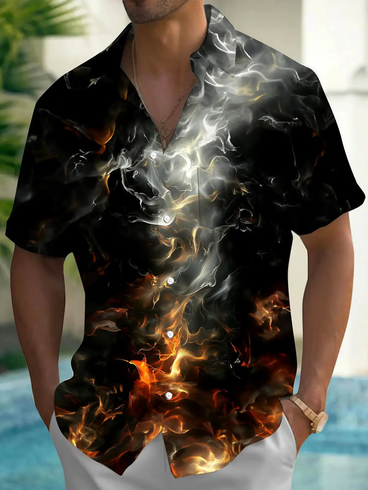 HAWAIA05 - Camicia a maniche corte con bottoni stampata