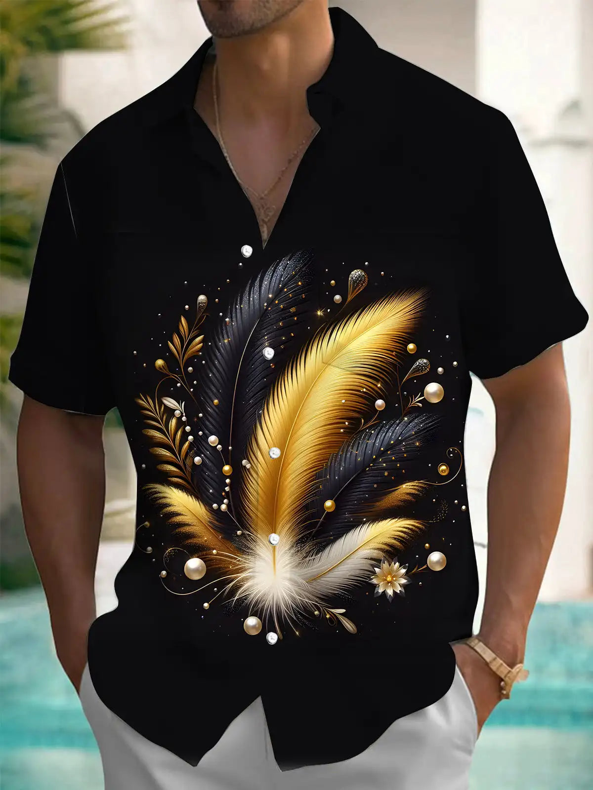 HAWAIA05 - Camicia a maniche corte con bottoni stampata