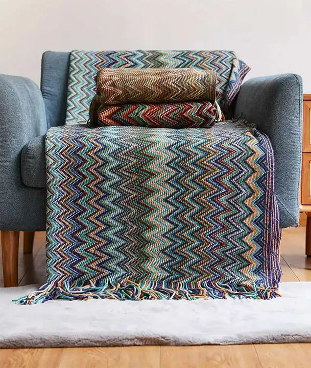 TESS11 - Coperta con nappa chic bohémien morbida