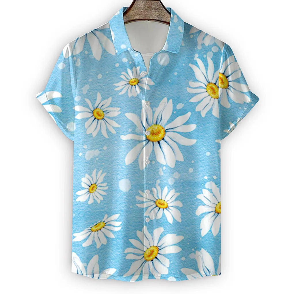 HAWAIA09 - Camicia hawaiana da uomo con stampa 3D a margherita