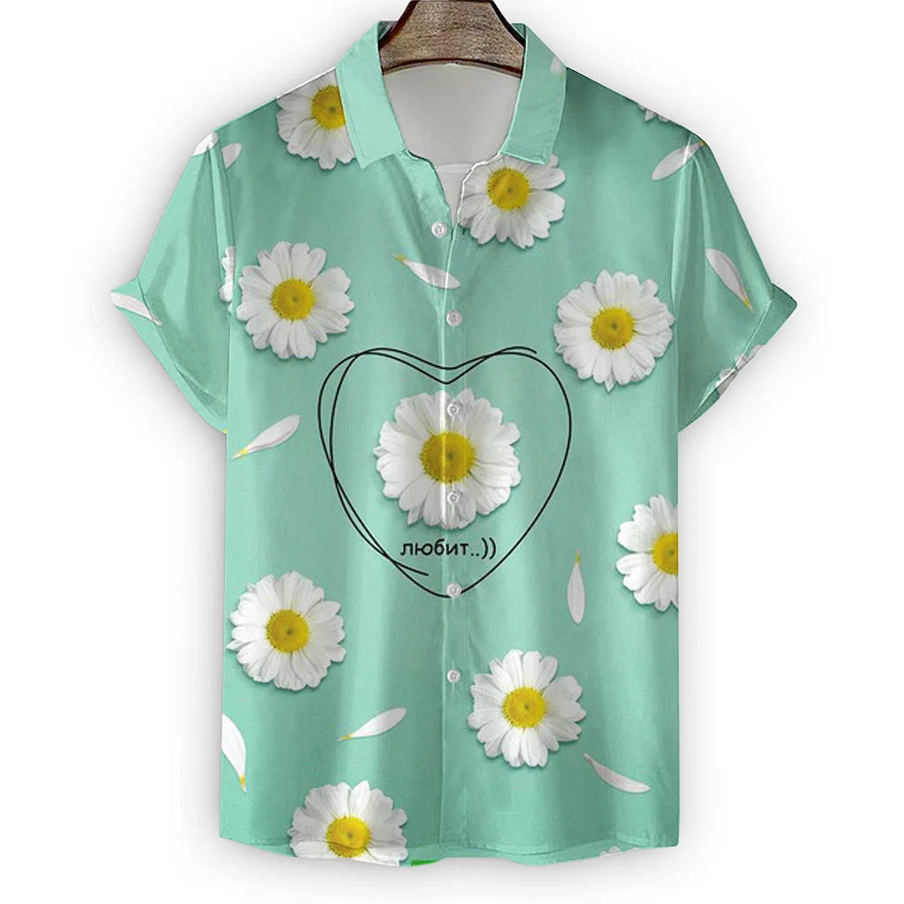 HAWAIA09 - Camicia hawaiana da uomo con stampa 3D a margherita