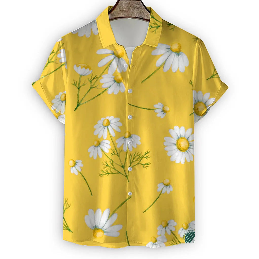 HAWAIA09 - Camicia hawaiana da uomo con stampa 3D a margherita