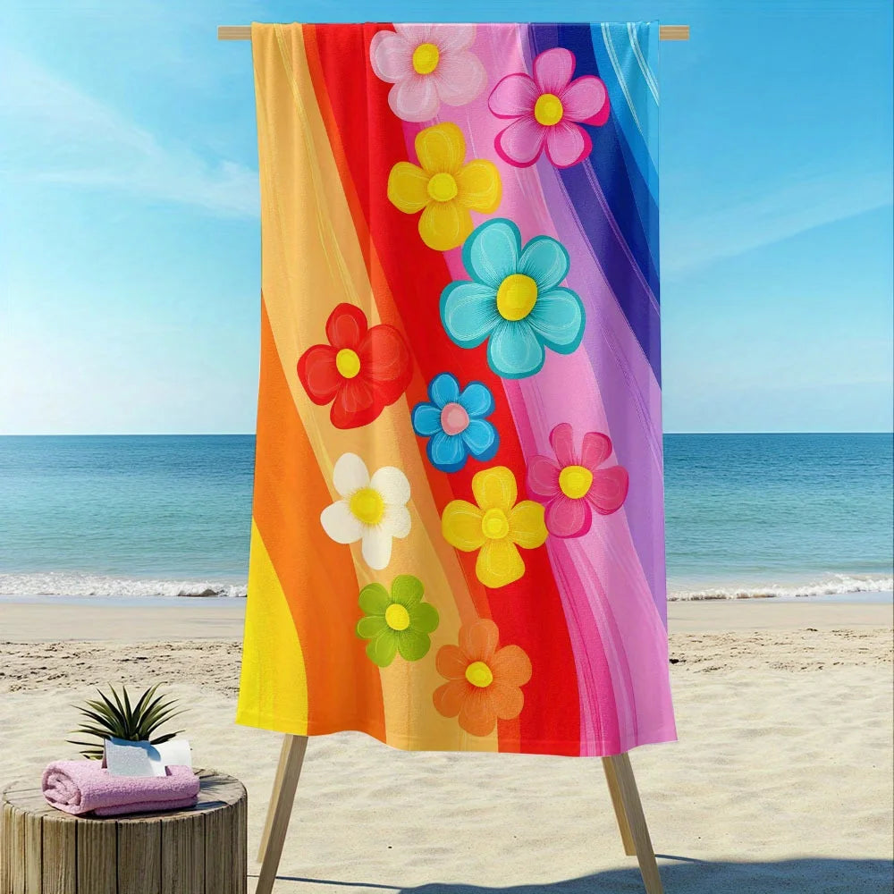B00 - Beach towel: strong water absorption and soft, with floral stripe pattern
