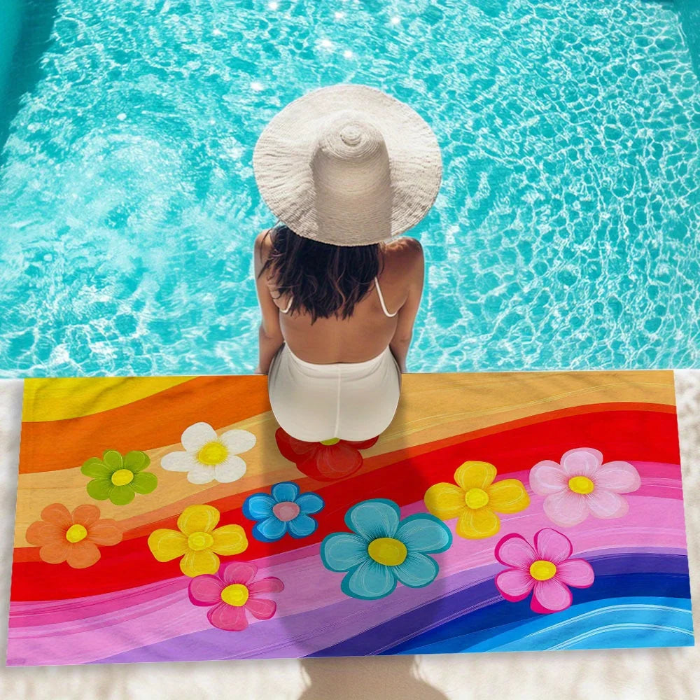 B00 - Beach towel: strong water absorption and soft, with floral stripe pattern