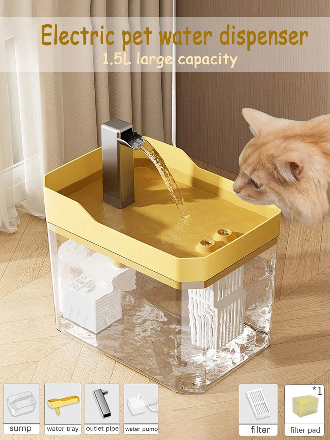 P03 - Cat Water Fountain Auto Filter Transparent Cat Drinker USB