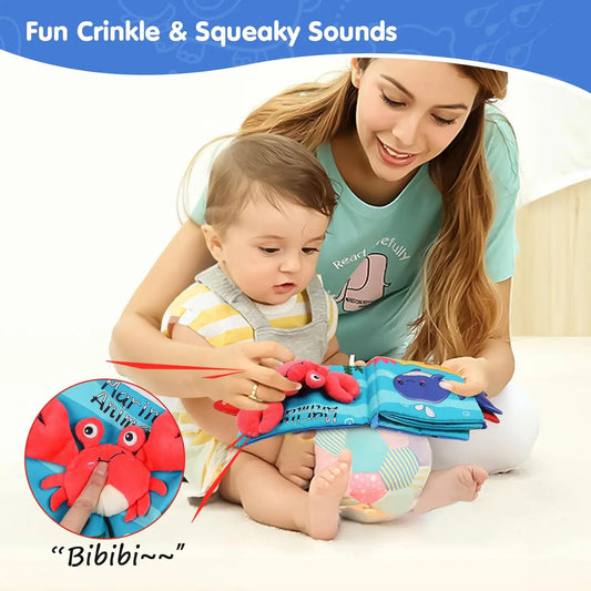T04 - Baby Soft Books Toys Crinkle Cloth Book Marine Animal Tails