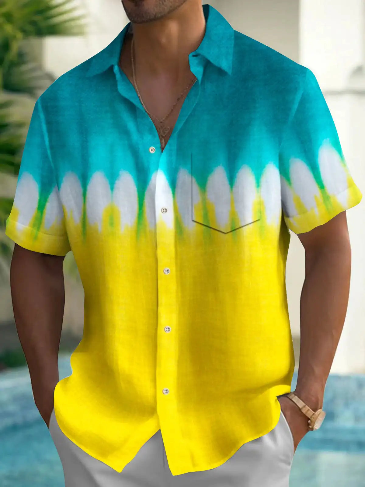 HAWAIA05 - Camicia a maniche corte con bottoni stampata