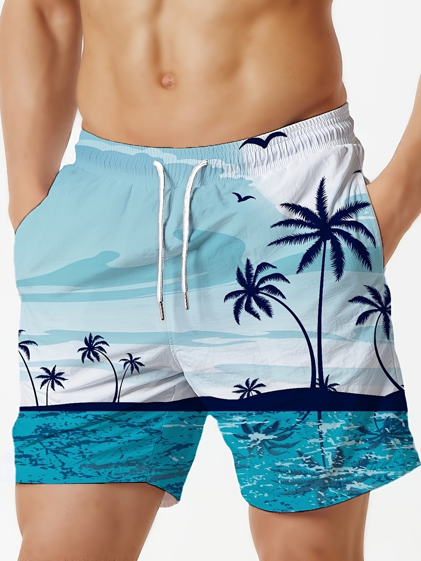 BSMENF09 - Pantaloncini da spiaggia con motivo blu e stampa 3D