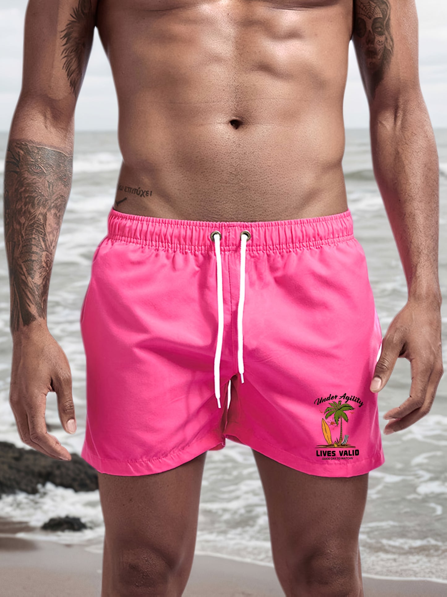 BSMENF11 - Pantaloncini da spiaggiaad asciugatura rapida con stampa palme