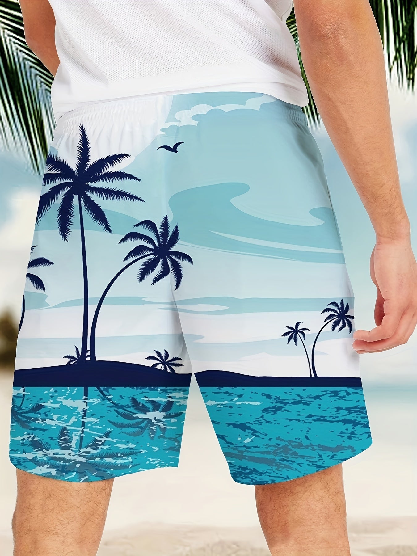 BSMENF09 - Pantaloncini da spiaggia con motivo blu e stampa 3D
