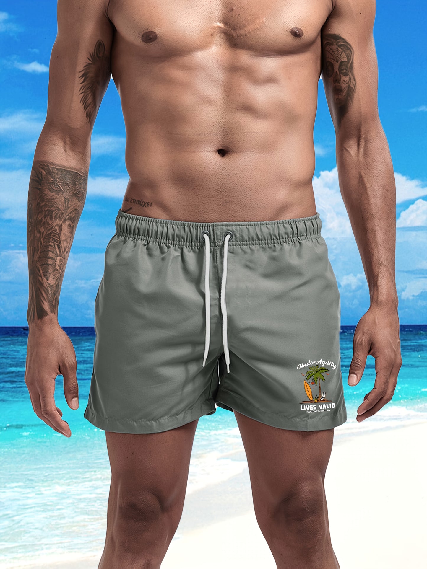 BSMENF11 - Pantaloncini da spiaggiaad asciugatura rapida con stampa palme