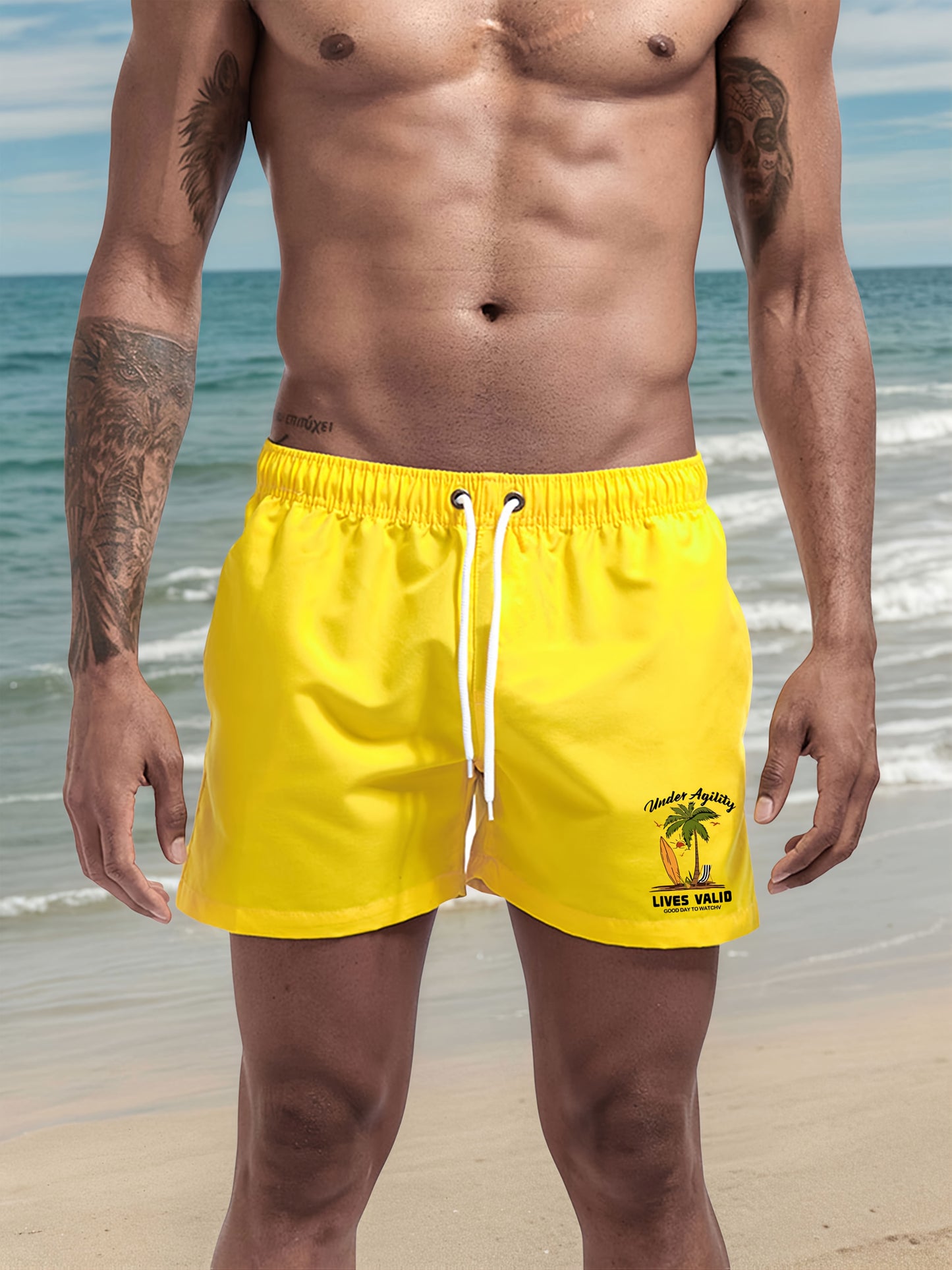 BSMENF11 - Pantaloncini da spiaggiaad asciugatura rapida con stampa palme