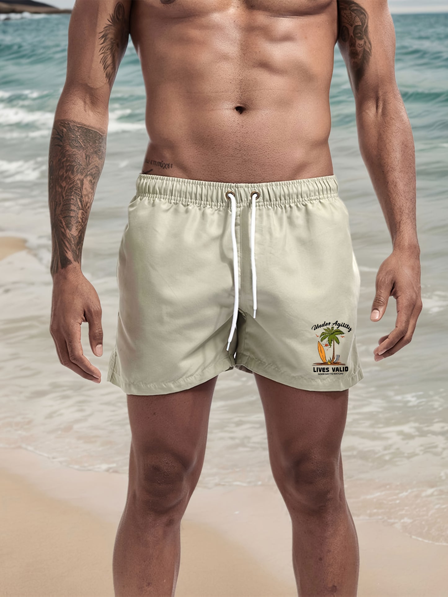 BSMENF11 - Pantaloncini da spiaggiaad asciugatura rapida con stampa palme