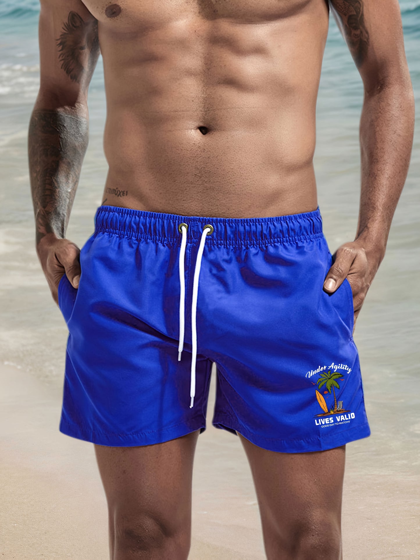 BSMENF11 - Pantaloncini da spiaggiaad asciugatura rapida con stampa palme