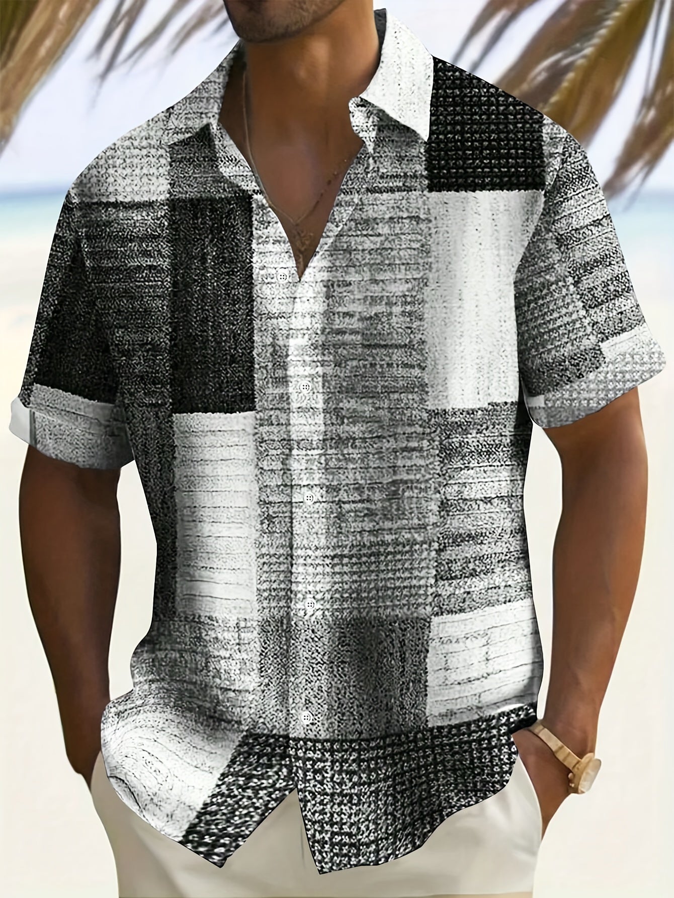 HAWAIA20 - Camicia casual a maniche corte con motivo geometrico