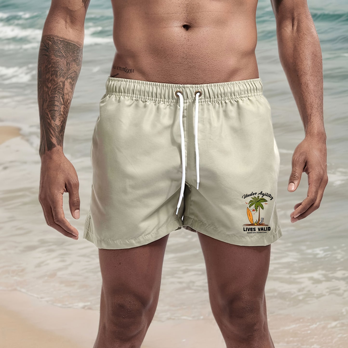 BSMENF11 - Pantaloncini da spiaggiaad asciugatura rapida con stampa palme