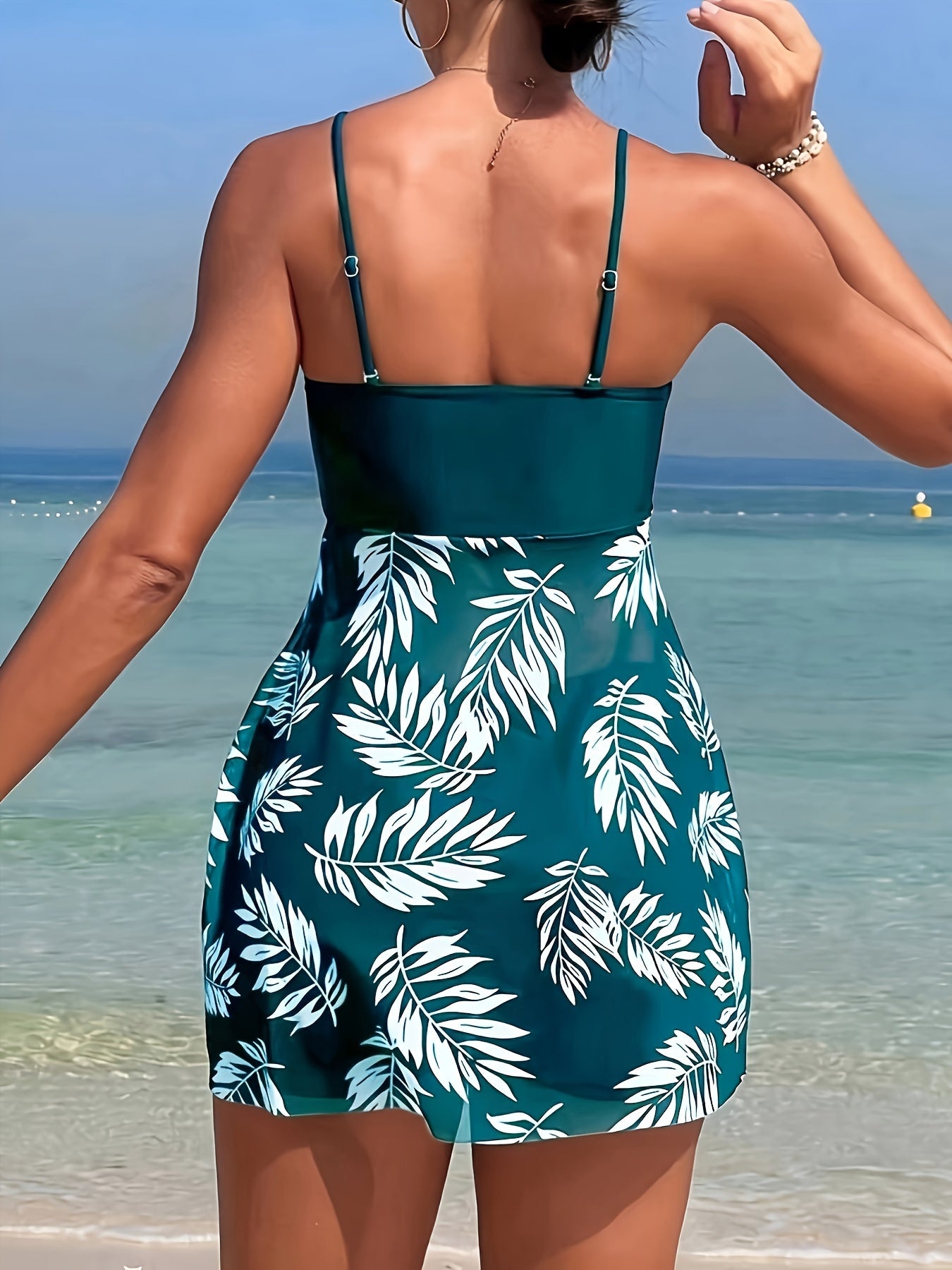 BSGIRL03 - Swim Classic Tropical Print Pleated Tankini Two Piece Swimsuit