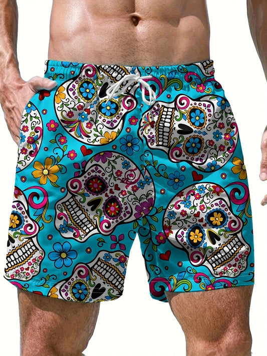 BSMENF15 -  Pantaloncini da bagno con stampa floreale e teschio