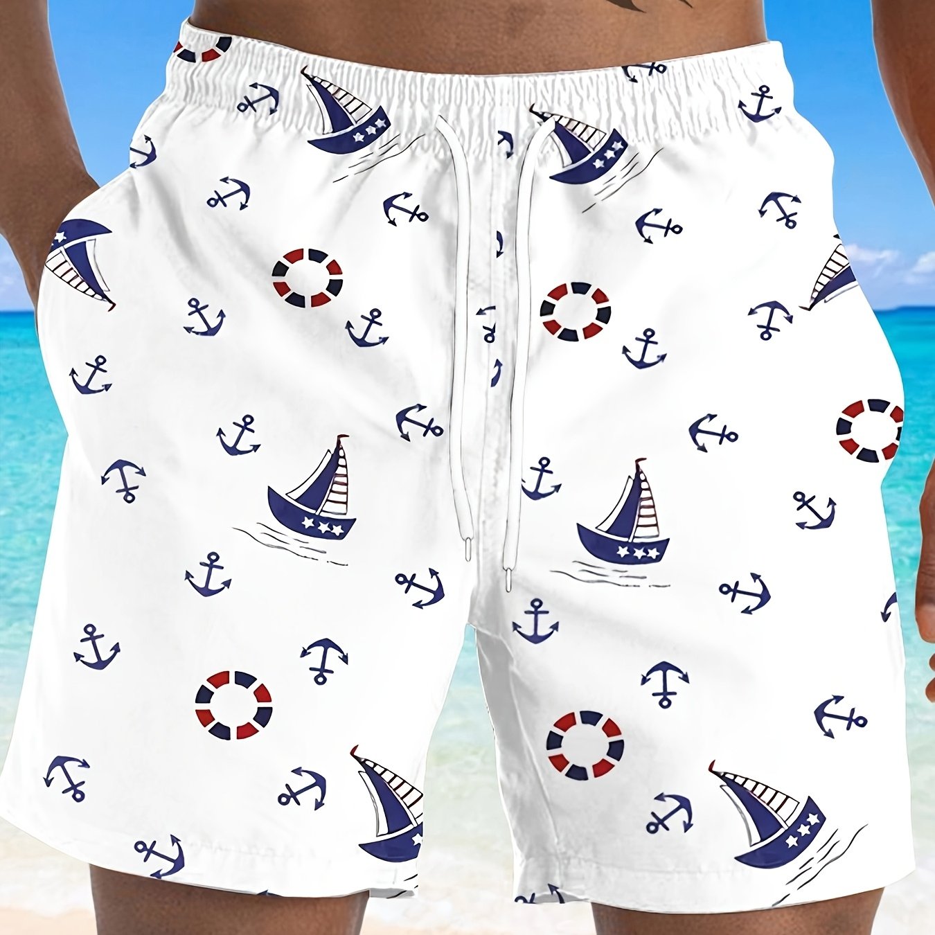 BSMENF14 - Costume da bagno da uomo con stampa nautica