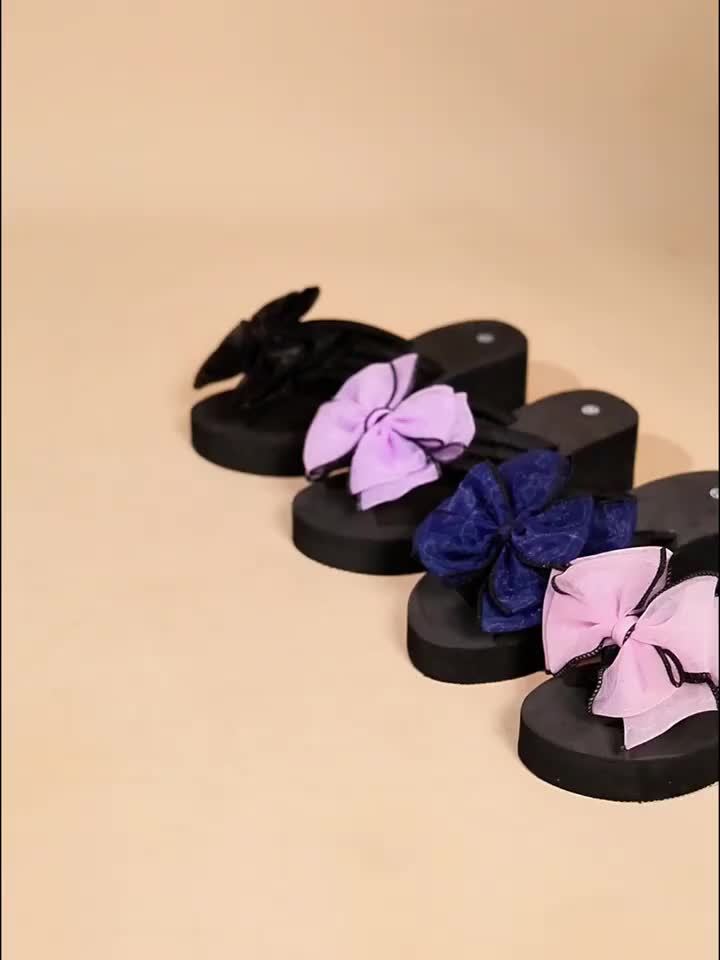 INFRA08 - Ciabatte infradito con plateau e decorazioni a fiocco da donna